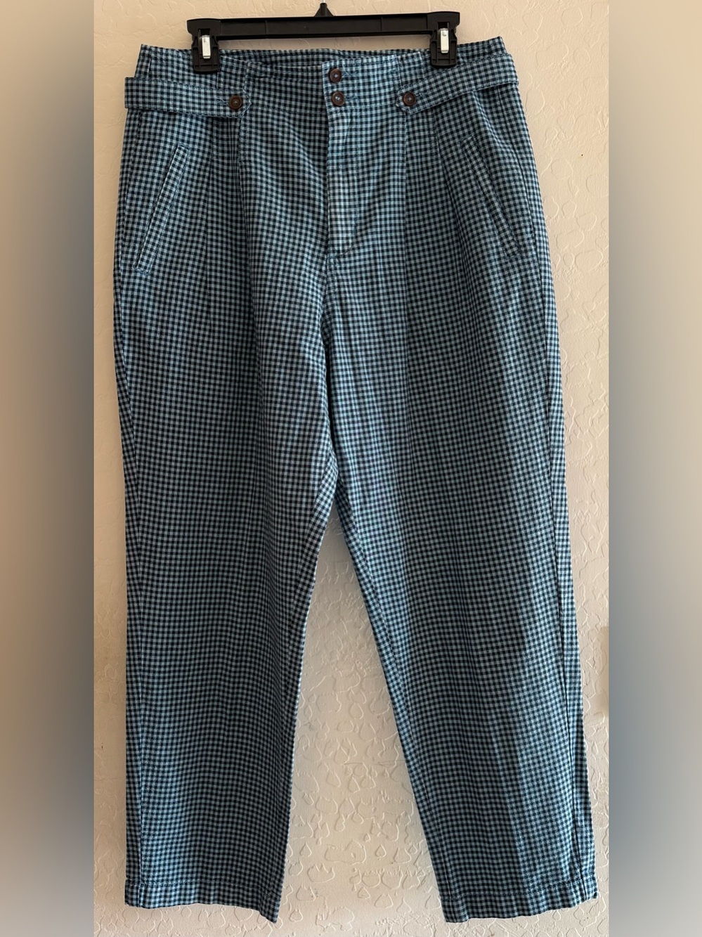 Sundance, 10, blue & black checkered "Life of Dreams" cotton/linen trousers